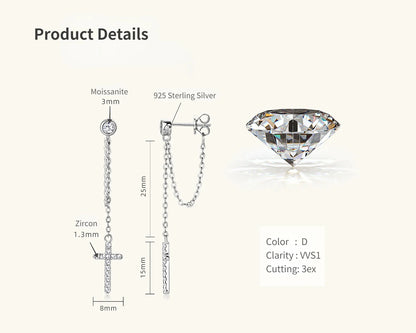 3mm Round Moissanite Diamond Cross-shaped Earrings for Women S925 Sterling Silver Earrings Wedding Party Fine Jewelry