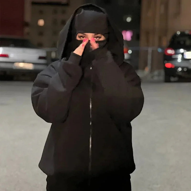 Sweatshirt with Hooded Face Mask Zipper DesignMen's Balaclava Zip Hoodie Winter Warm Casual Sports Jacket Outdoor Activities