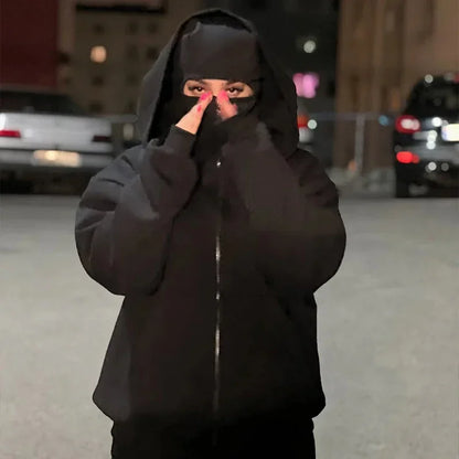 Sweatshirt with Hooded Face Mask Zipper DesignMen's Balaclava Zip Hoodie Winter Warm Casual Sports Jacket Outdoor Activities