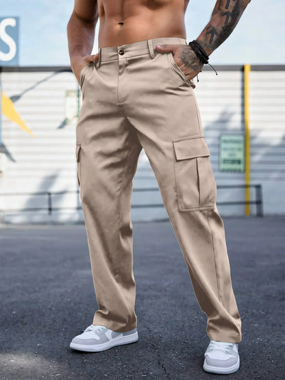 Men's Workwear Pants Wear-Resistant Sports Straight Leg Loose Summer Multi-Pocket Casual Trousers