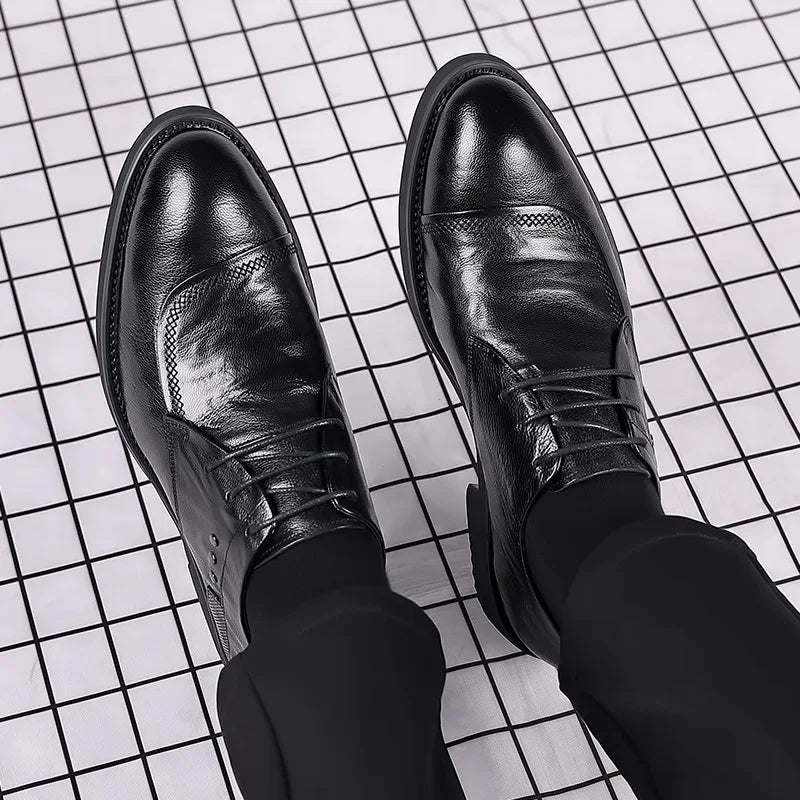 Sapatos Masculinos de Couro Genuíno – Preto/Marrom, Social de Amarrar, EU 40–48
