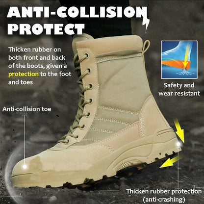 Men's Steel Toe Boots Outdoor Tactical Hiking Desert Boots Men Stab-proof Smashing Work Safty Shoes Wear Protection Shoes
