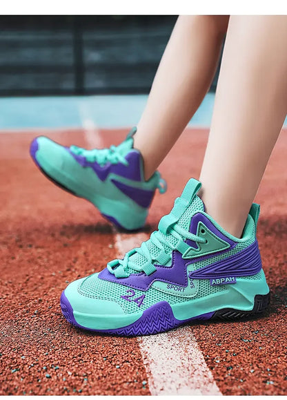 Children Basketball Shoes for Boys Girls Kids Teenagers Breathable Non-slip Lace Up Indoor Outdoor Training Sneakers Tennis Shoe