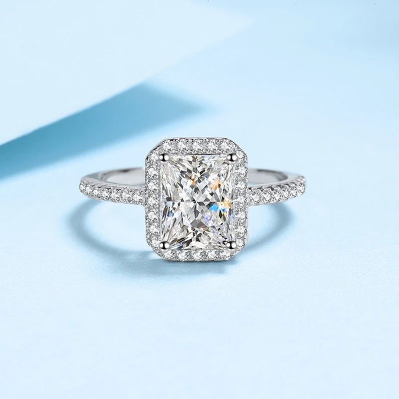 1ct 2ct Moissanite Ring for Women Emerald Radiant Cut Lab Diamond Rings Sterling Silver 925 with Gold Plated Wedding Band