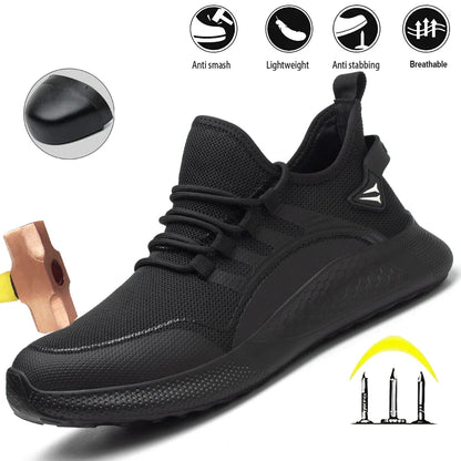 Men's Safety Shoes Anti- Crush Steel Toe Puncture Resistant Kevlar Lightweight Breathable Upper Slip-On Work Shoes