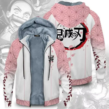 Anime Velvet Thick Warm Winter Oversized Hoodie Coat Zip Up Sweatshirt Winter Top Plus Size Coat Plush Jackets