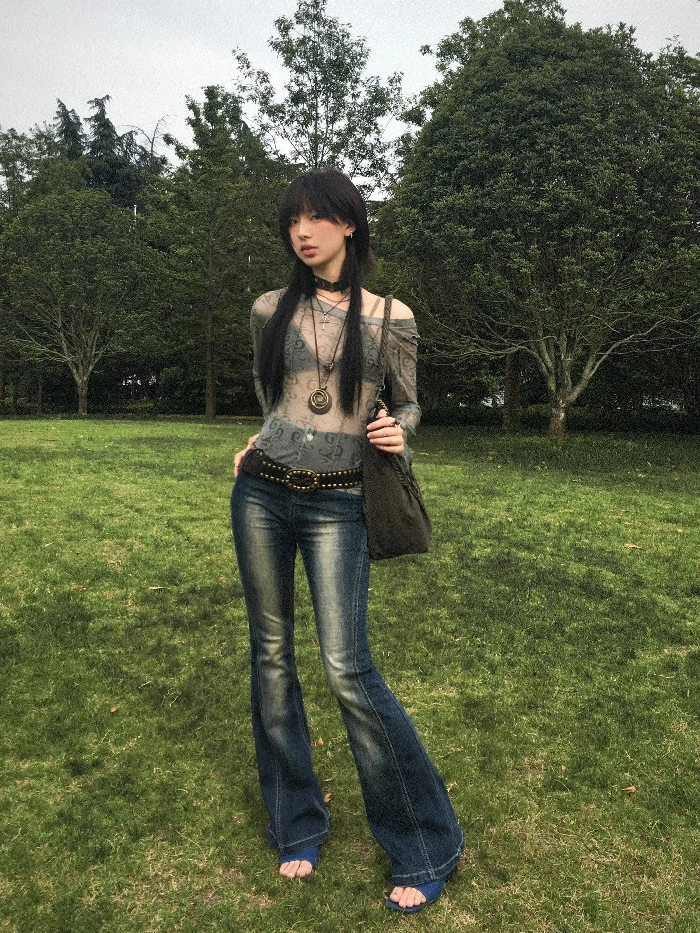Grunge Aesthetics Mesh Tops Japanese Y2k Sheer Tops Vintage Harajuku See Through Crop Top Korean Fashion Tie Dye T-shirt