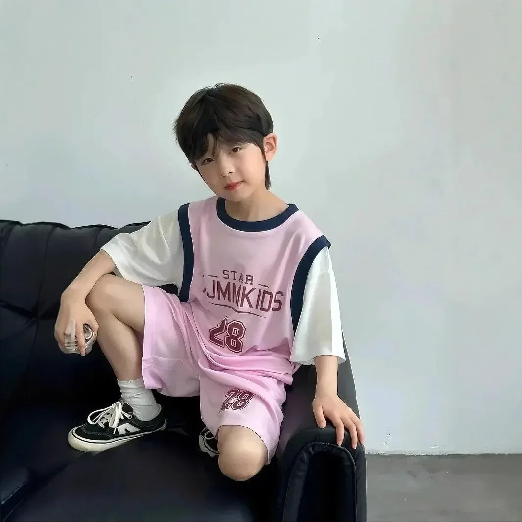 2pcs Kids Boys Short Sleeve Set 2025 Thin Children's Girls Tops +short Clothing Quick Dry Sports Suit