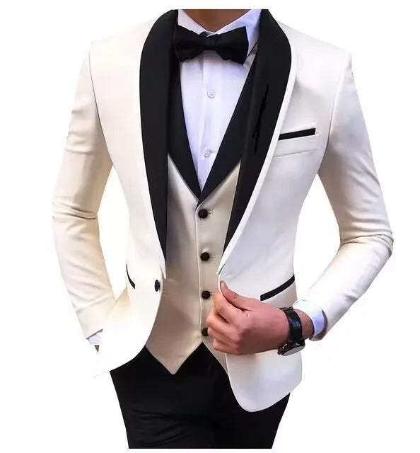 Latest Solid Casual Men's Suit Slim Fit Blazer Male Groom Tuxedos Wedding Business Party Suits 3 Pieces Sets(Jacket+Vest+Pants)