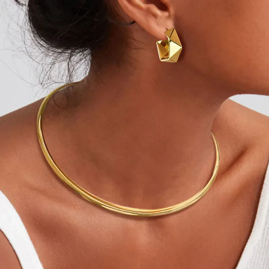 Choker Neck Cuff for Women, Open Collar Choker Torques Necklace Adjustable ,Simple Stainless Steel Jewelry