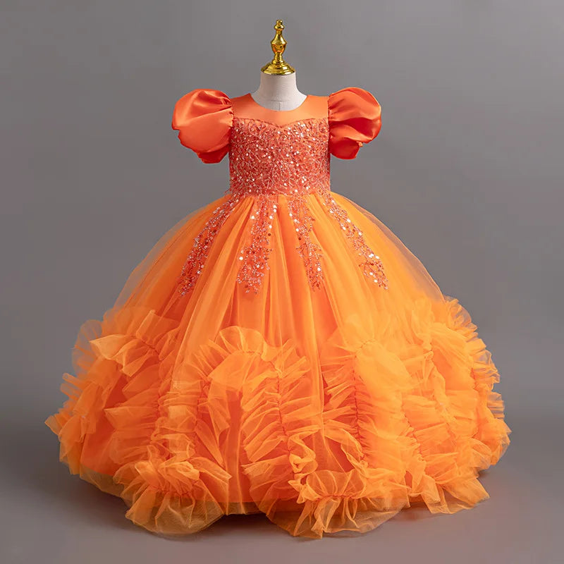 New Year Girl Lace Dress Girl's Birthday Party Ball Evening Dress Sleeveless Long Dress 4-12 Year Old Christmas Princess Dress