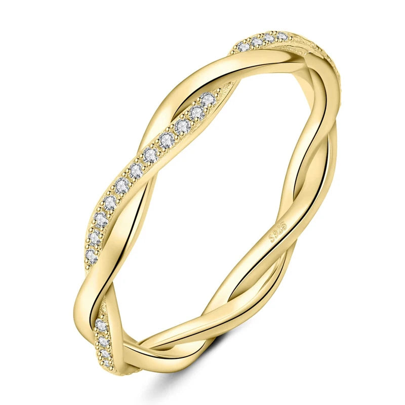 Moissanite Wedding Rings for Women Twisted 925 Sterling Silver 18K White Gold Plated Eternity Stackable Engagement Ring