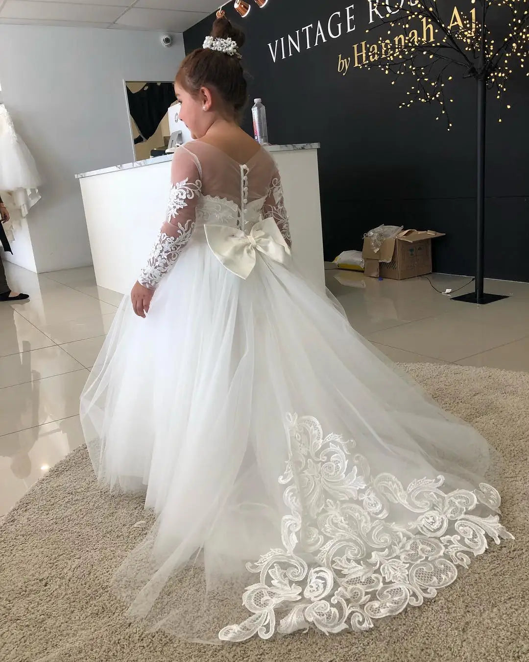Children's First Communion Ball Gown Wedding Party Bridesmaid Dress Kids 3-9 Years Lace Tulle Flower Girl Dress Up Buttons Bows