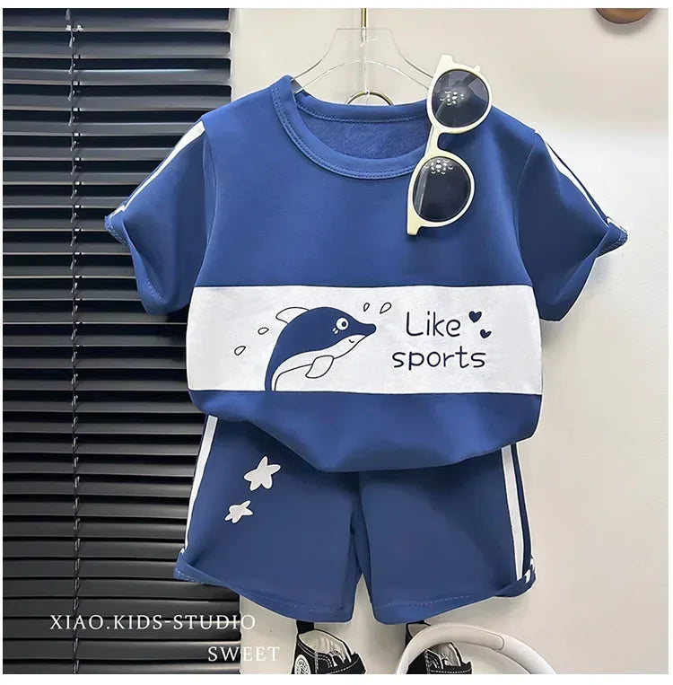 2Pcs Cartoon Bear Children Short Sleeve Shorts Sets Summer Kids Clothes Boy Girl Baby Thin Cotton Tee Tracksuits Fashion Outfits