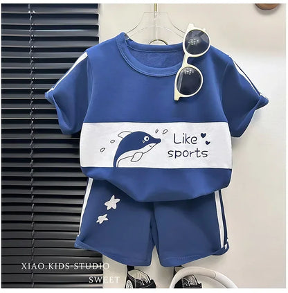 2Pcs Cartoon Bear Children Short Sleeve Shorts Sets Summer Kids Clothes Boy Girl Baby Thin Cotton Tee Tracksuits Fashion Outfits