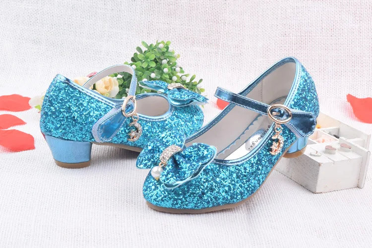 Spring Children Shoes Girls High Heel Princess Dance Sandals Kids Shoes Glitter Leather Fashion Girls Party Dress Wedding Shoes