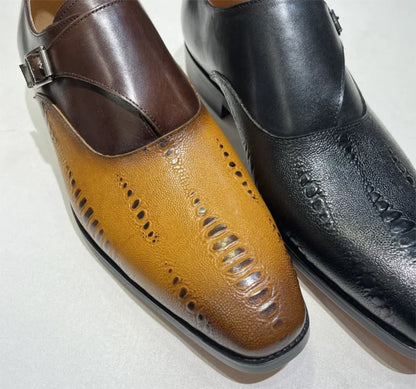 Luxury Men's Loafers Genuine Leather Men's Slip on Wedding Party Formal Shoes Metal Buckle Round Toe Men's Dress Shoes