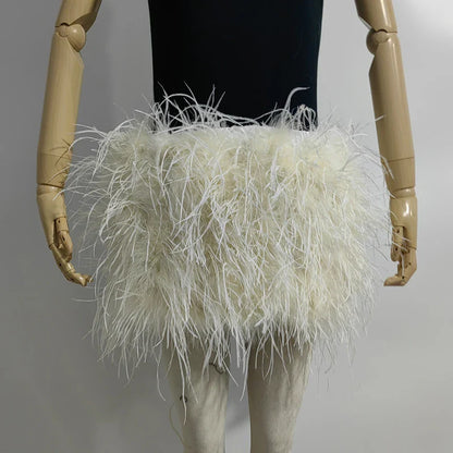 True ostrich feather Multicolor Mini Skirt Elastic Waist  Sexy Clothing Club Party Dance Rave Short Skirt Note select 3 colors