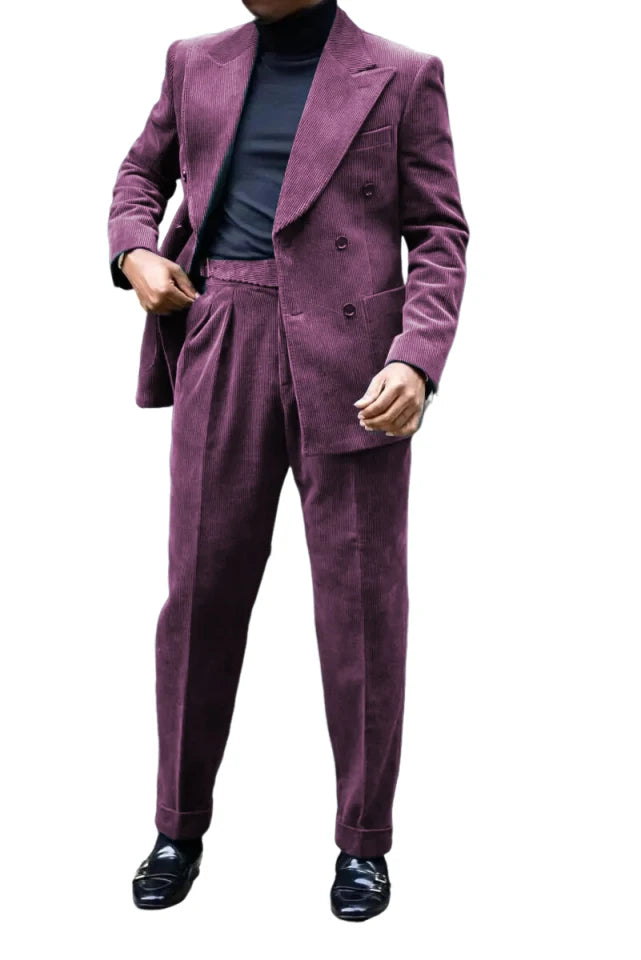 Conjunto de Terno Retrô de Veludo Cotelê de 2 Peças (Blazer + Calça) Conjunto Luxuoso Quente de Alta Qualidade Casamento Festa Baile Jantar Trabalho