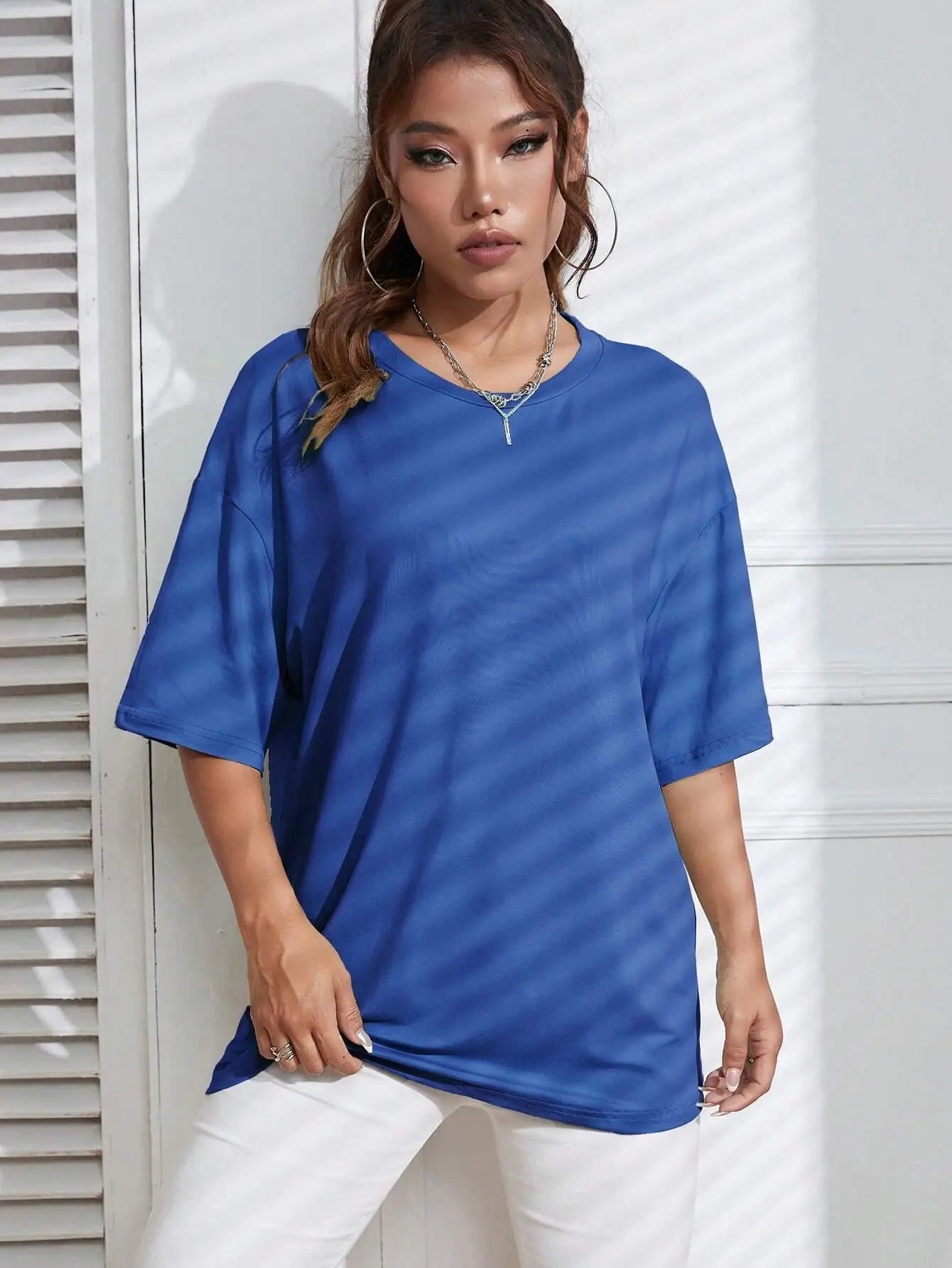 Camiseta Feminina de Manga Curta Cor Sólida para Fitness, Algodão Macio, Respirável, Roupas Confortáveis, Básica, Versátil, Solta