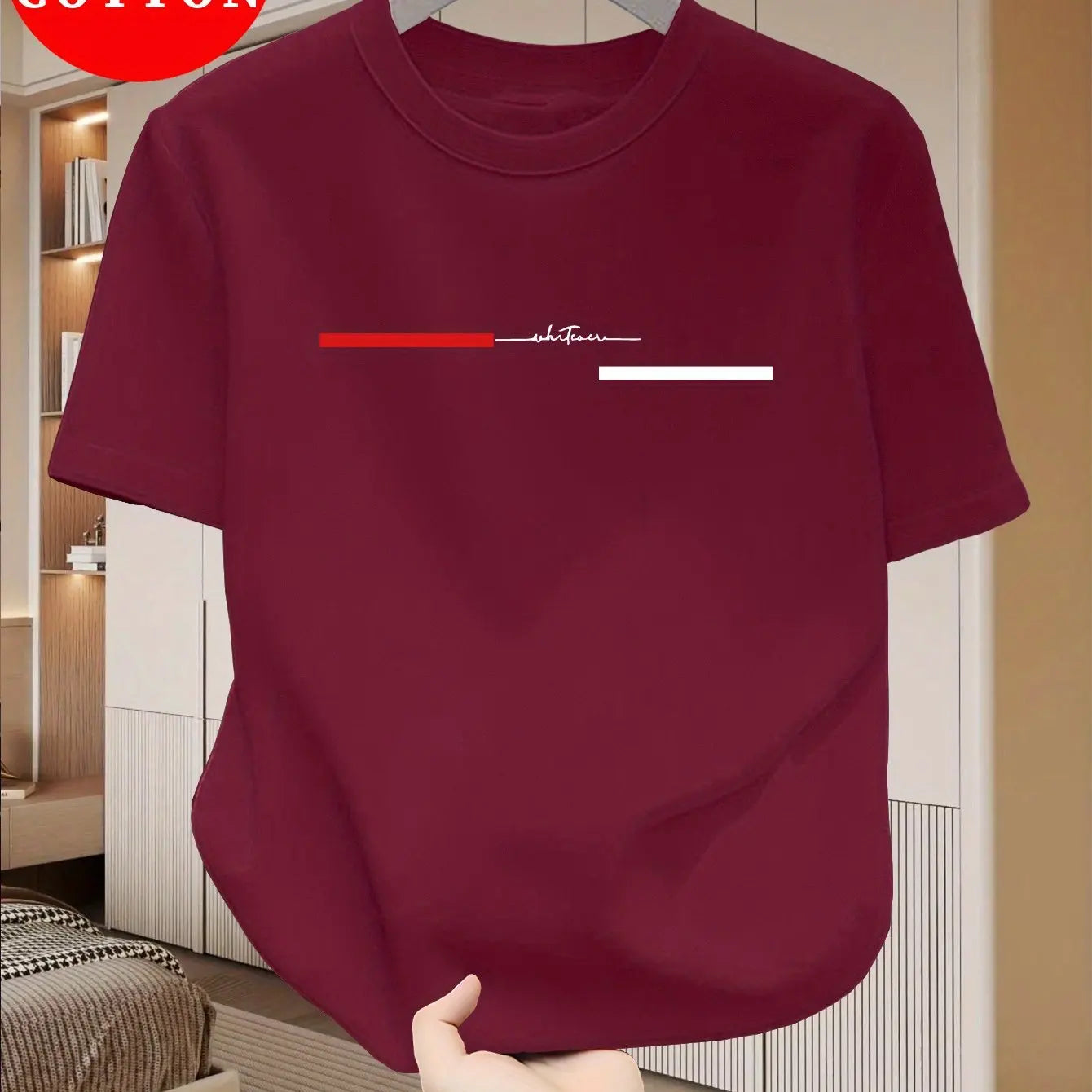 100% cotton men's loose T-shirt fashionable whatever letter pattern printed short sleeved round neck casual top