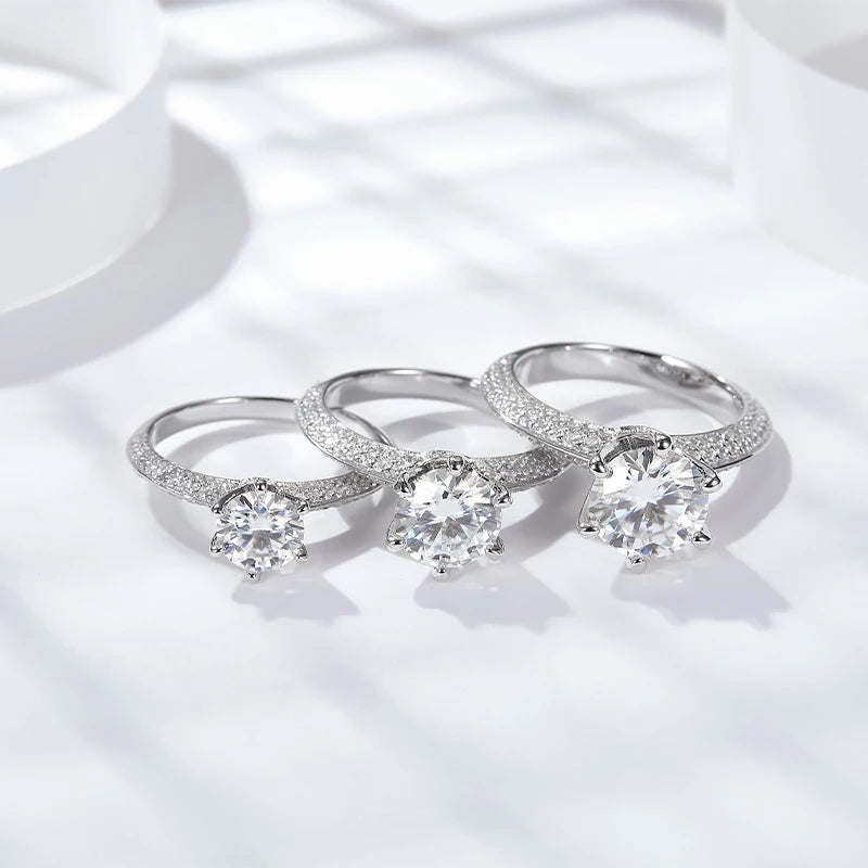 5 Carat Moissanite Wedding Rings For Women 925 Sterling Silver Eternity with White Gold Plated Band Engagement Jewelry