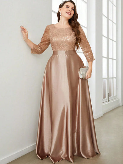 Neck long sleeve sequin patchwork satin long gown ball dress Party dress Bridesmaid dress