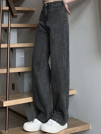 High Waist Wide Leg Jeans Lady High Street Denim Straight Leg Pants