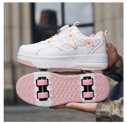 HeelysChildren's small flower decorated four-wheel roller skating sports shoe breathable roller skating girls shoes holidaygifts