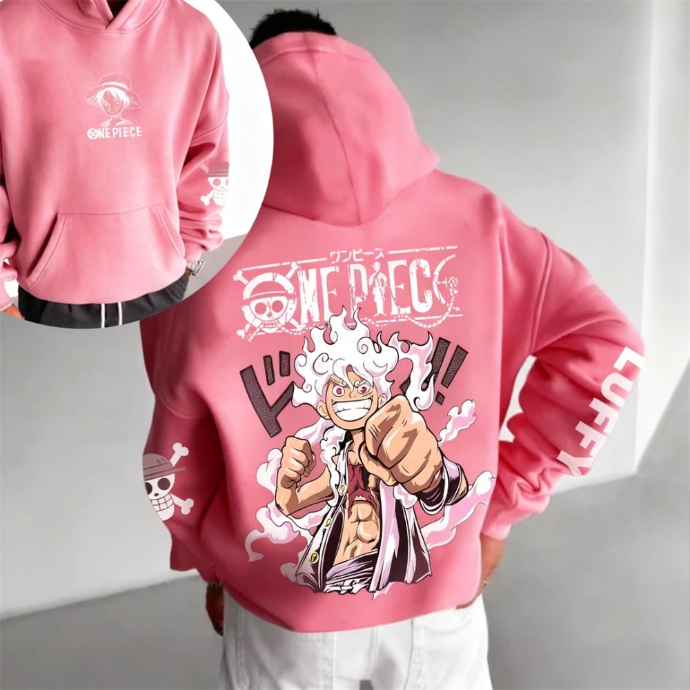 Autumn/Winter Japanese Hot Blood Anime Classic Luffy 5th Grade Hoodie for Men and Women, Casual and Comfortable Top