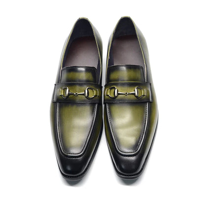 European Classic Mens Wedding Dress Shoes Genuine Leather Horsebit Loafer Shoes Green Casual Business Party Formal Shoes for Men