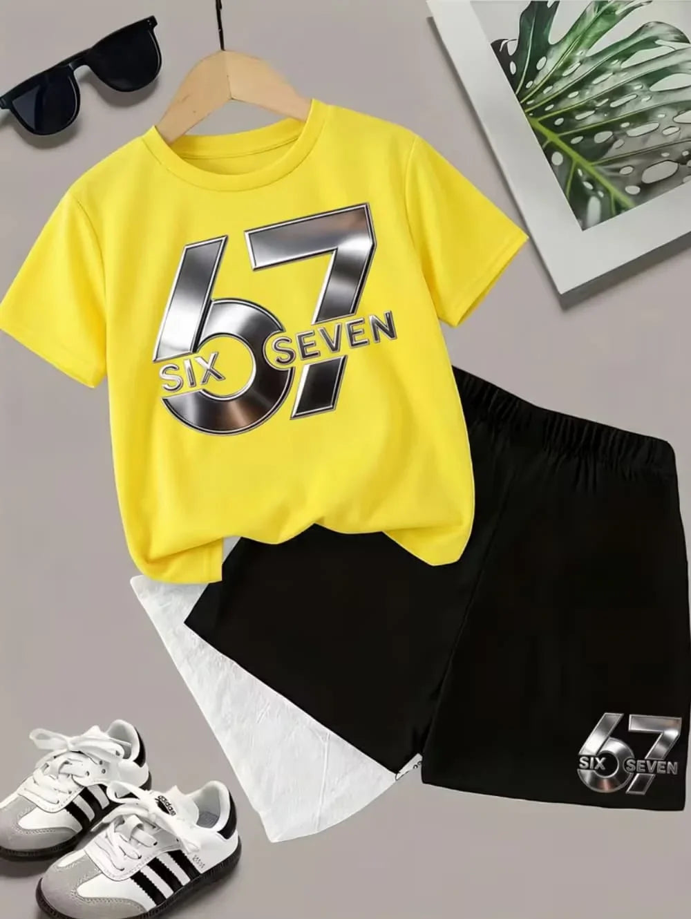2026 New Cool 67 Funny Printed Kids T-Shirt Shorts Sports Set Fashion Children's Clothes Casual Boy Girl Short Sleeve Shorts Set