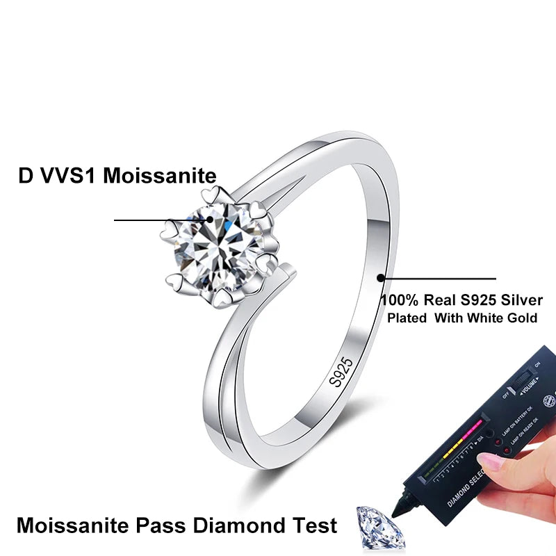 0.5ct 5mm Moissanite Ring Lab Diamond Solitaire Ring for Women Engagement Promise Bands Wedding Band Fine Jewelry
