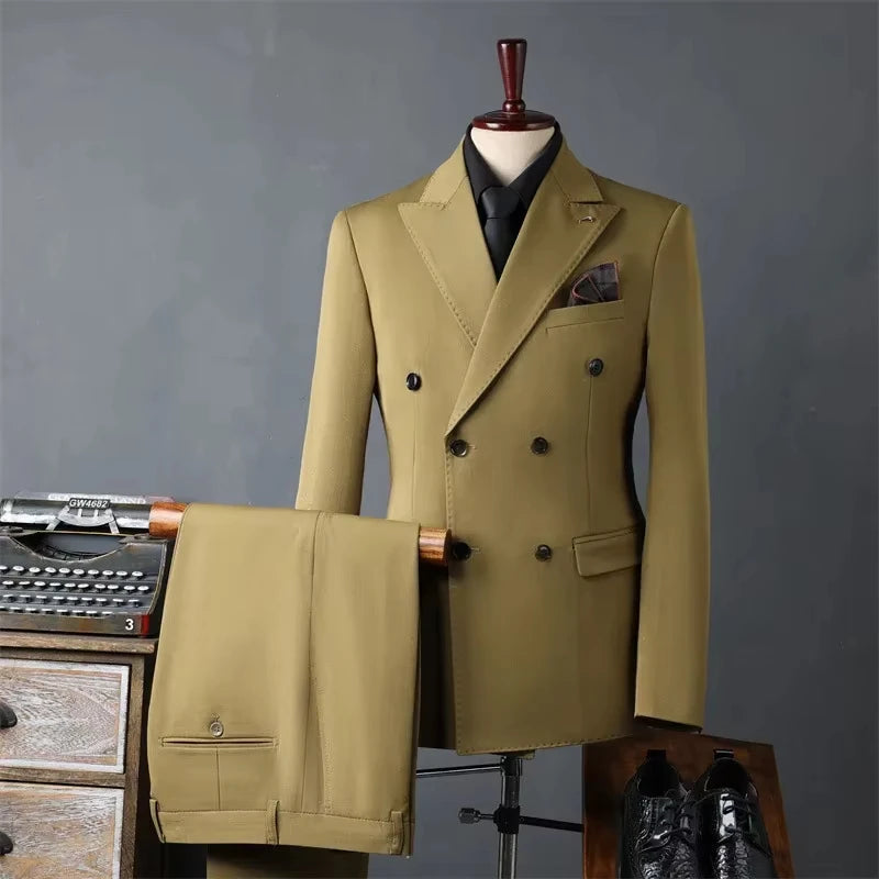 New Classic Business Men's 2-Piece Suit Jacket Pants Slim Fit Groom Formal Event Men Clothing Temperament Wedding Dating Office