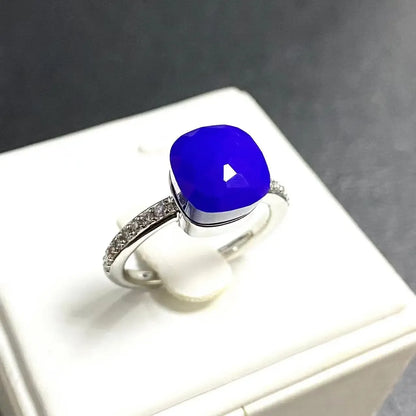 Ladies Square Candy Ring Slim Single Row Zircon Crystal Ring Platinum Plated Amethyst Jewelry Party Gift for Women