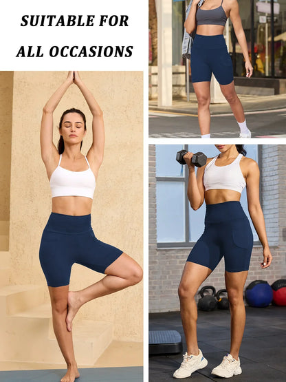 Plus Size High Waisted Biker Shorts For Women With Pockets Super Soft Tummy Control No See Through Workout Running Yoga