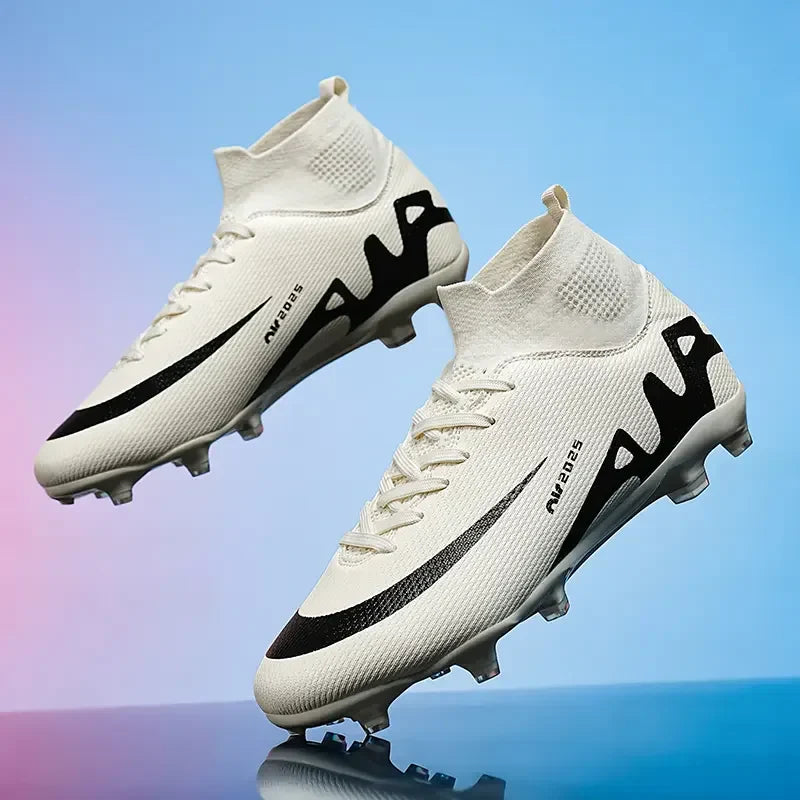 Men High Top Soccer Cleats Anti Slip Wear Resistant Firm Ground Breathable Comfortable Outdoor Grass Field Training Athletic