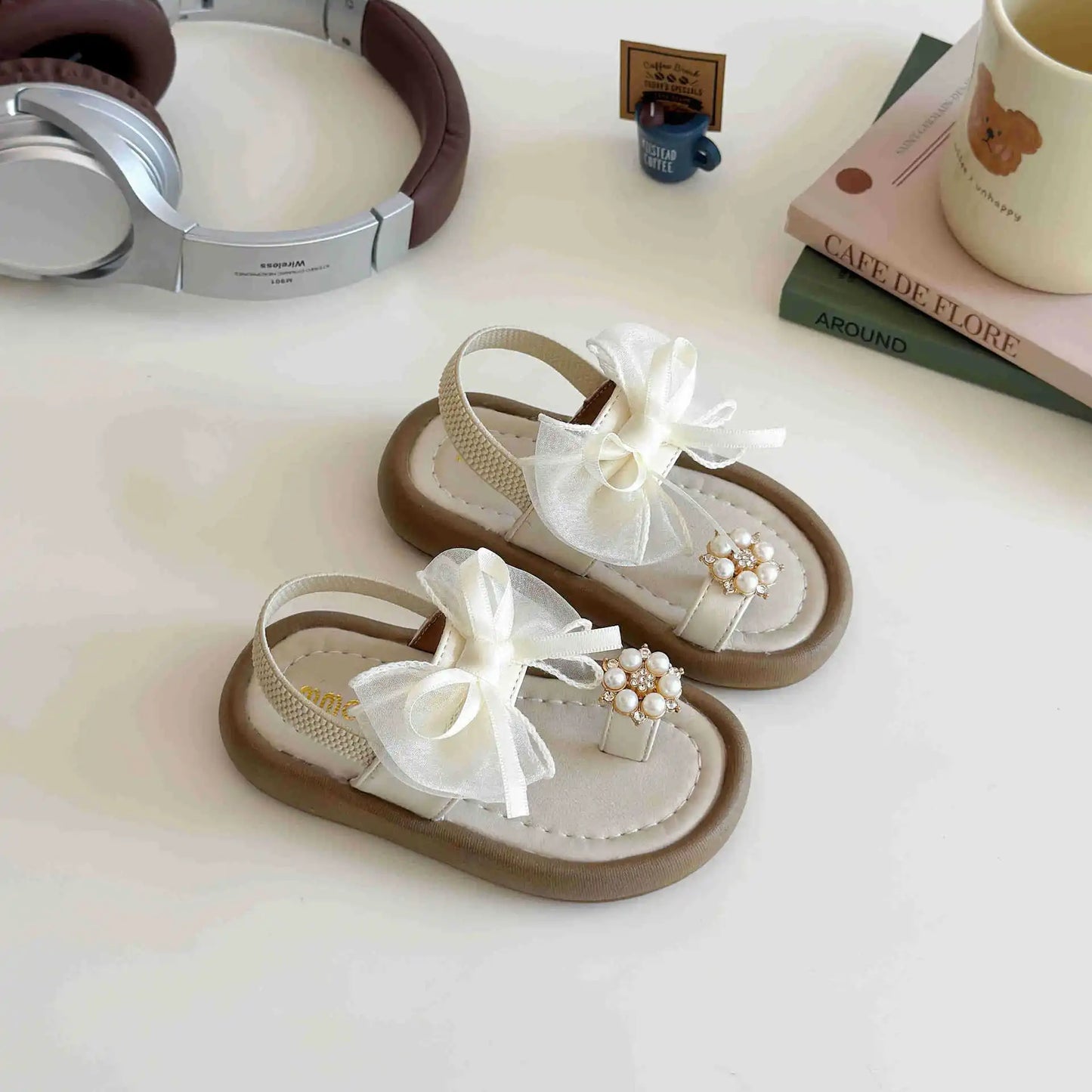 Summer Girl's Sandals Clip-toe Bowknot Elastic Band Soft Sole Kids Sliders Beautiful Pu Leather Chunky Morden Children Shoes