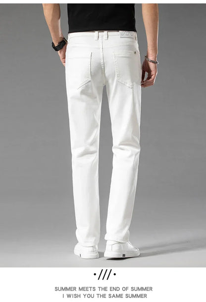 White Summer Men's Slim Jeans Classic Business Fashion High Quality Cotton Stretch Denim Pants Brand Trousers