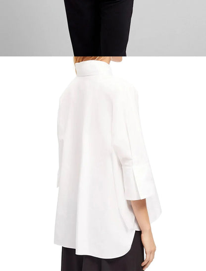 Women's T-shirt 2025 New White Cotton Top 3/4 Sleeves Simple