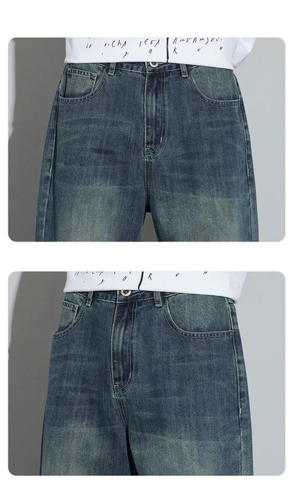 Korean Wide Legs Fleece Jeans Men's Winter Warm Thickened Velvet Loose Straight Casual Denim Pants Korean Fashion Trousers