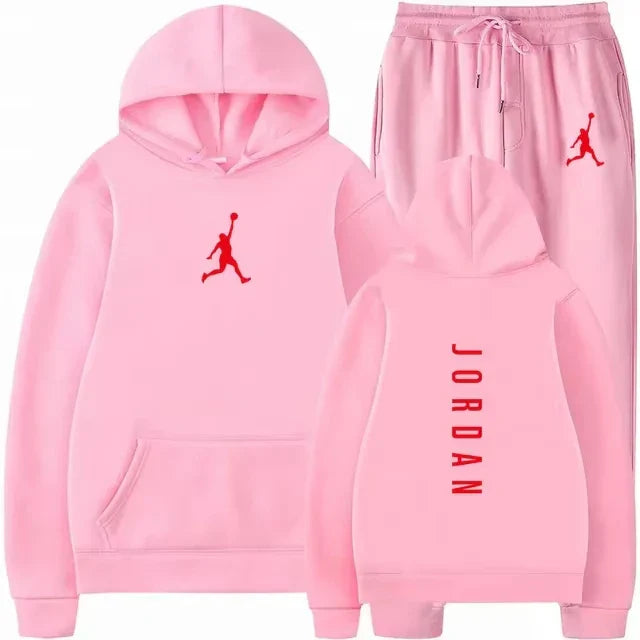 Men's pullovers for autumn and winter, solid-color hoodie + stretch waist jogging pants two-piece set, fashionable outdoor casua