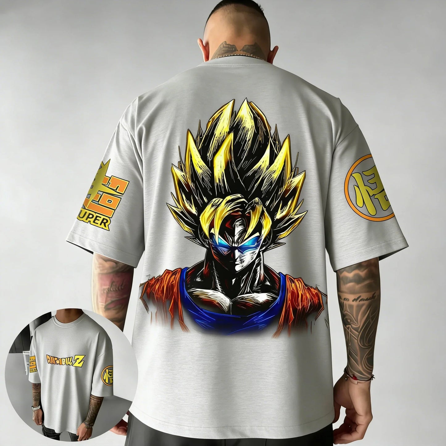 Anime Cotton T-shirt Summer New Super Saiyan Printed Men's Street Hip Hop Loose Casual Short Sleeve Top
