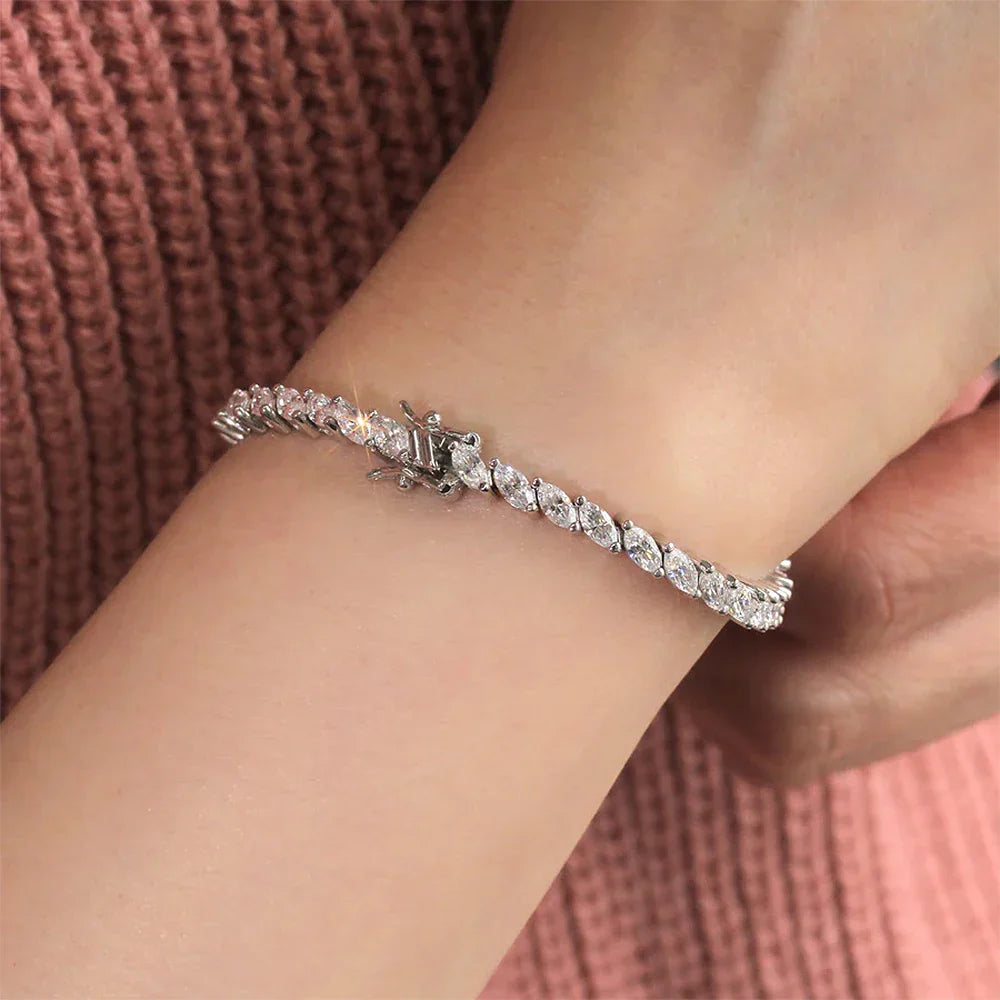0.5carat Marquise Cut Moissanite Tennis Bracelets for Women Men  925 Silver Plated 18k Gold Lab Diamond Bangle with Certificate