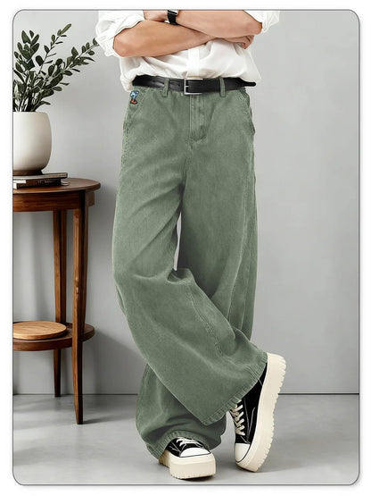 American Men's Retro Brown Ultra Baggy Wide Leg Jeans Street Casual Embroidery Oversized Men's Clothes Unisex Denim Pants