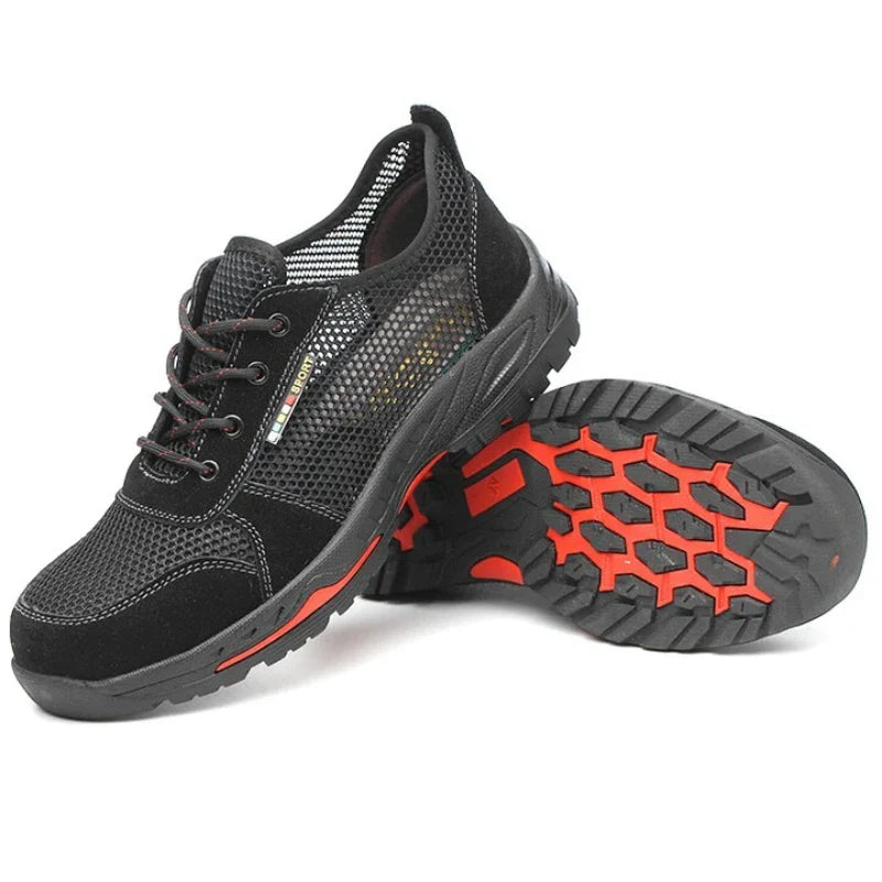 Summer Black Safety Shoes with Steel Toe Lightweight Mesh Ventilation  Puncture-proof Durable Impact-resistant Cool Comfortable