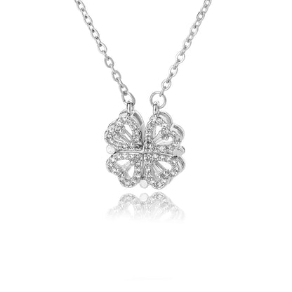 Stainless Steel Love Heart Pendant Necklace For Women Fashion Gold Color Flower Necklace Couple Aesthetic Jewelry Accessories