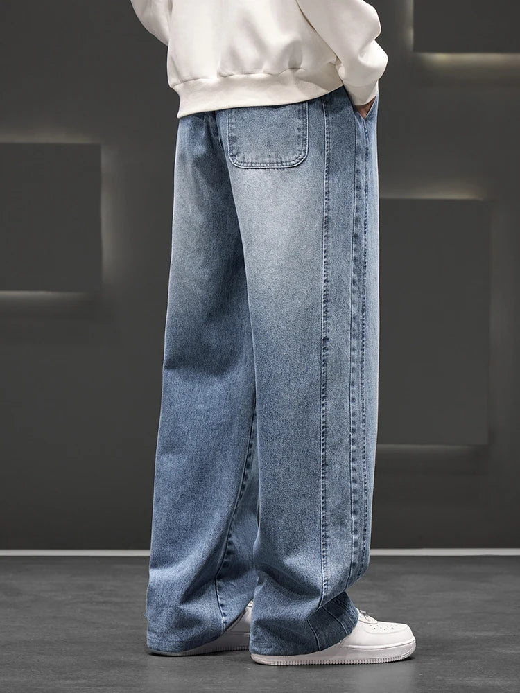 Spring Autumn Baggy Jeans Men Trousers Wide Leg Straight Denim Pants Daily Streetwear Loose Casual Jeans Asian Size L-6XL