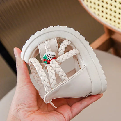 Kids Girls GLADIATOR Sandals Open Toe Knitted Strawberry Summer Non Slip Flat Fashion Children Casual Shoes Roman Shoes Simple