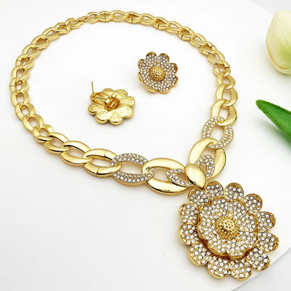 Vintage Jewelry Sets For Women Plant Flower Big Pendant Quality Necklace Earrings Ring Bracelet Set Jewelry Trending